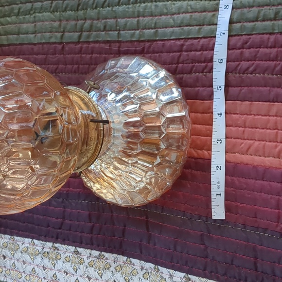 Vintage Jeanette Glass Co. Carnival glass Hex Optic pattern oil lamp - Picture 5 of 14